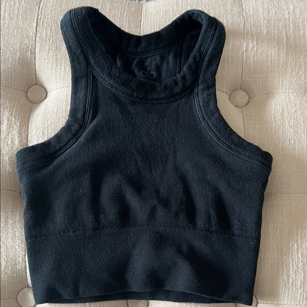 ALO Yoga Black Fitted Crop Tank Top